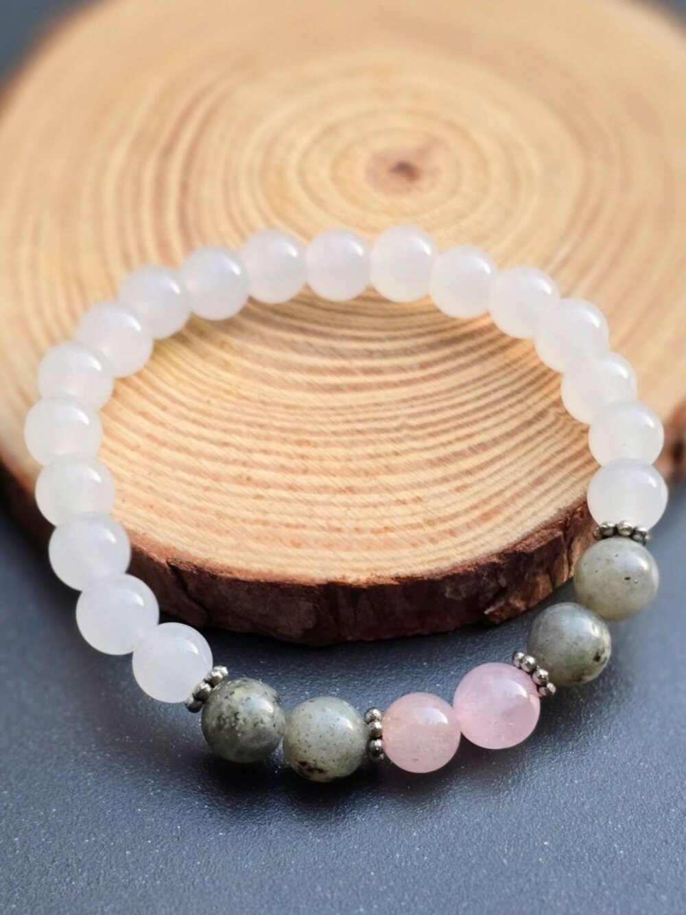 Attract Love ✦ Handmade Gemstone Bracelet ✦ Rose Quartz Moonstone White Jade OS